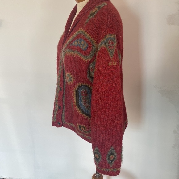 VTG Buskwacker paisley is wool blend cardigan sweater Sz M cottagecore rustic - Picture 3 of 5